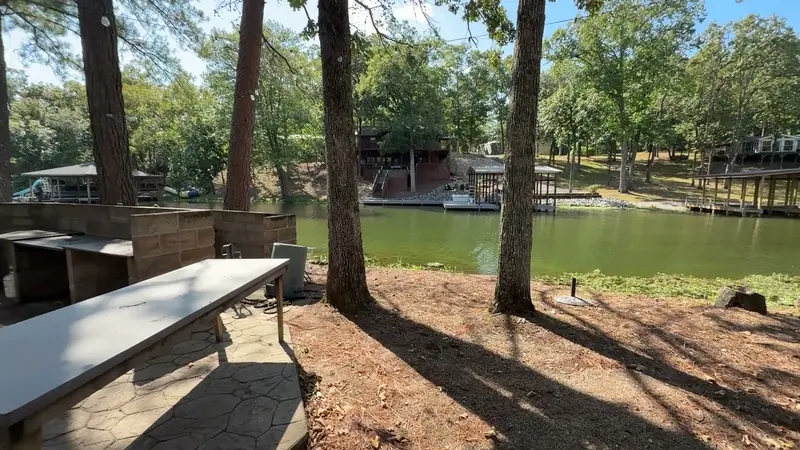The fire pit area with the cove behind it